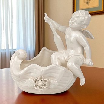 Vintage Lenwile Ardalt Porcelain Cherub Trinket Dish | Angel Planter | Small Ring Dish | Vanity Decor | Gift for Collector