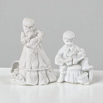 Vintage Dept 56 Christmas Presents Figurine Set, Boy with Train, Girl with Doll, Winter Silhouette, Holiday Decor, Christmas Gift