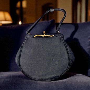 Vintage Black Evening Bag, Gold Tone Clasp, Classic Formal Handbag, Gift for Her