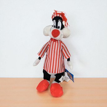 Vintage 1997 Looney Tunes Bedtime Sylvester Plush, 12" Stuffed Animal Toy, Cartoon Character Plushie, Gift for Kids, Collector's Item