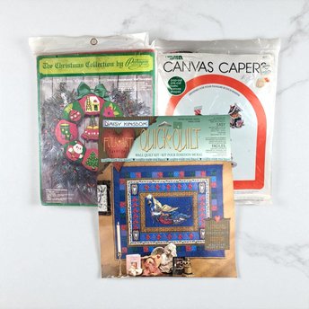 Vintage Christmas Craft Kits, 1970s-90s Needlecraft & Quilt Kits, Daisy Kingdom, Paragon, Canvas Capers, DIY Christmas Decor