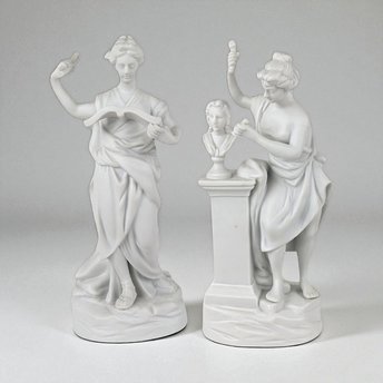 Vintage Andrea by Sadek Bisque Greek Muse Figurines, Memory & Artist Pair, 8.5" Elegant Home Decor, Gift for Art Lovers, Shelf Decor