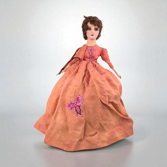 Antique Boudoir Bed Doll - 30" Tall with Orange Dress - Doll with Character - Shabby Chic Decor - Collector's Item