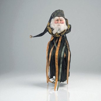 Vintage Fringe Santa Topper, 15.5" Whimsical Holiday Decor, Unique Christmas Mantle Decoration, Gift for Santa Collector