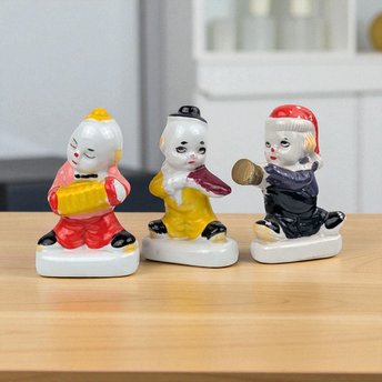 Vintage Ceramic Clown Band Figurines, Set of 3, Musical Clowns, Collectible Clown Decor, Made in China