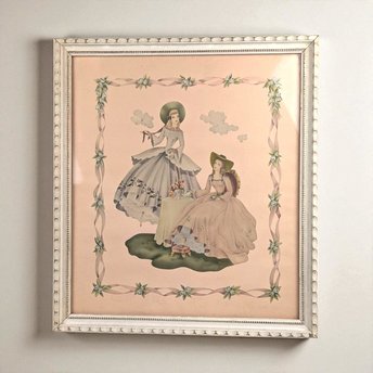 Vintage Framed Print, Southern Belles Art, Ladies in Gowns, Decorative Wall Art, Cream Wooden Frame