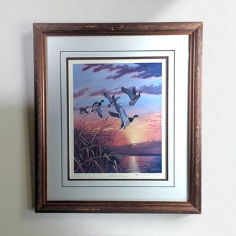 Vintage "Mallards at Sunset" Signed & Numbered Print by Rhynard Klingbeil, Framed Wildlife Art, Duck Decor, Nature Gift