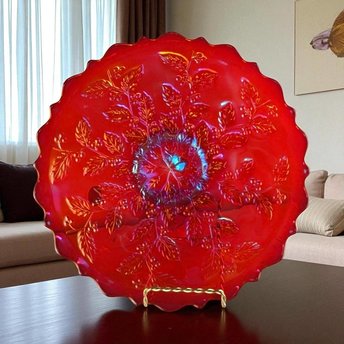 Vintage Fenton Red Carnival Glass 85th Birthday Plate: Collectible Home Decor