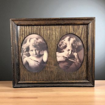 Vintage Framed Cherub Print: Angel Asleep & Awake, Double Oval Frame
