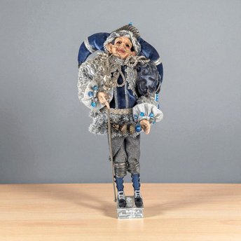 Vintage Santa's Elf Jester Figure: Whimsical Blue Christmas Decor