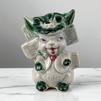 Vintage Ceramic Rabbit with Fence Planter: Whimsical Bunny Decor