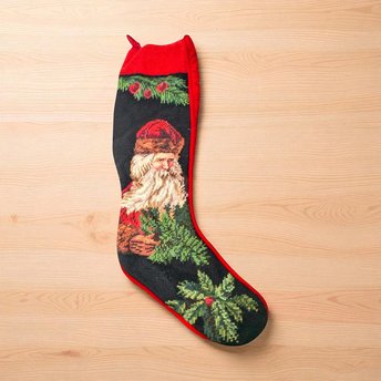 Vintage Old World Santa Needlepoint Stocking: 20" Handmade Holiday Decor