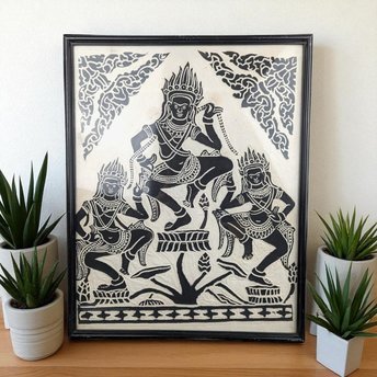 Vintage Framed Apsara dancers on Rice Paper Art: Asian Spiritual Decor