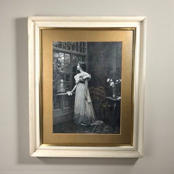 Framed Victorian Print: Woman Gazing at Moon - Ullman Mfg Co 1898