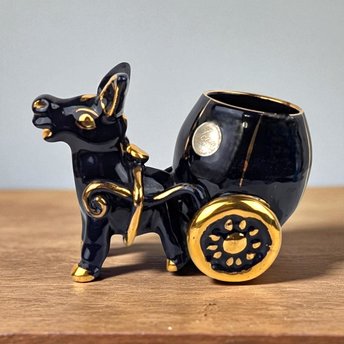 Vintage Italian Ceramic Donkey and Cart Figurine: Blue & Gold Decor