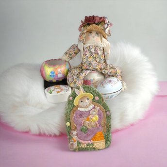 Vintage Easter Decor Collection: Ceramic Bunnies and Egg Trinket Boxes, Your Choice