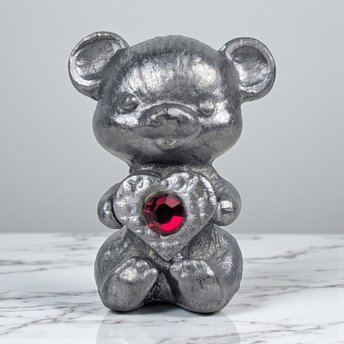 Vintage Pewter Bear Figurine: Miniature Bear Holding Red Crystal Heart Collectible