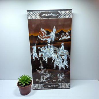 Vintage Vietnamese Mother of Pearl Panel: Imperial Procession Lacquerware Wall Art