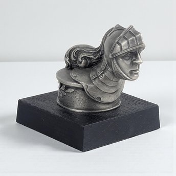 Vintage 1983 DeSoto Hood Ornament: Franklin Mint Pewter Conquistador Sculpture