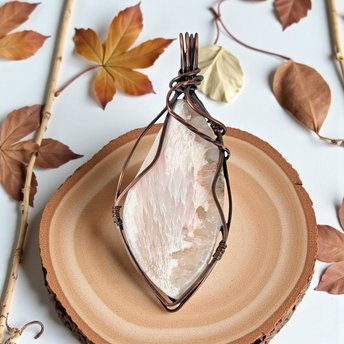 Handmade Copper Pendant: Natural Pink Scolecite Gemstone Jewelry
