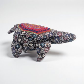 Vintage Handmade Turtle Figurine: Upholstery Fabric Plush, Folk Art Pincushion