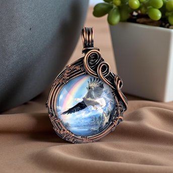 Handmade Copper Wire Eagle Pendant: Patriotic Wildlife Jewelry