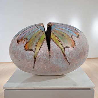 Vintage Folk Art Gourd Bowl: Carved Celestial Art