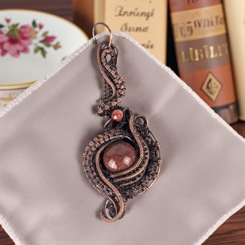 Red Goldstone Wire Wrapped Pendant: Handmade Copper Artisan Jewelry