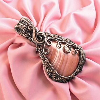 Mookaite Jasper Pendant: Wire Wrapped Copper Earthy Jewelry