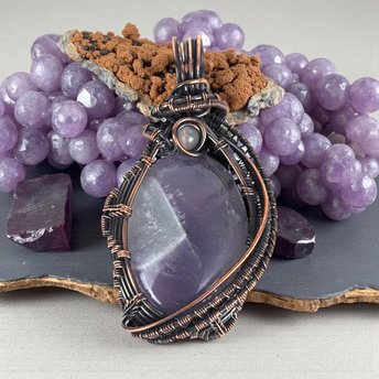 Handmade Amethyst Pendant: Copper Wire Woven Gemstone Necklace
