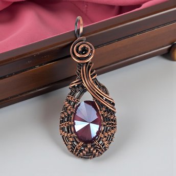 Faceted Crystal Copper Pendant: Handmade Wire Wrapped Jewelry