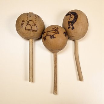 Vintage Gourd Maracas Set: Hand Drawn Kokopelli & Deer Shakers, Southwestern Decor