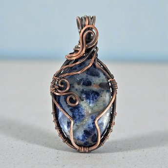 Copper Wire Wrapped Sodalite Pendant: Handmade Artisan Blue Stone Jewelry