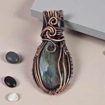 Copper Wire Wrapped Labradorite Pendant: Handmade Gemstone Necklace