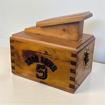 Vintage Wooden Shoe Shine Valet: Footrest Storage Box with 5 Cent Graphic