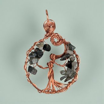 Tree of Life Pendant: Green Hair Quartz Copper Wire Goddess Jewelry