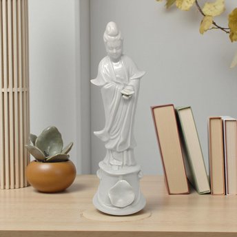 Vintage White Porcelain Guanyin Statue: Chinese Goddess of Mercy Figure