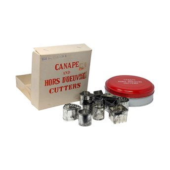 Vintage Canape Cutters Set: Mini Hors D'Oeuvre Molds in Tin with Box