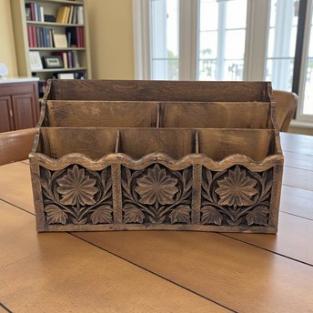 Vintage 1970s Wood Look Organizer: Lerner Plastic Floral Letter Sorter