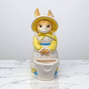Vintage 1990s Dept 56 Rabbit Planter: Ceramic Bunny Figure in Bonnet