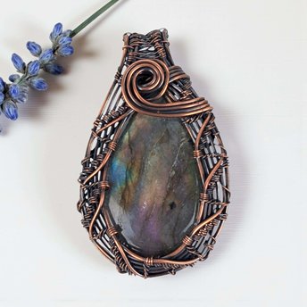 Labradorite Copper Pendant: Handmade Wire Wrapped Gemstone Jewelry