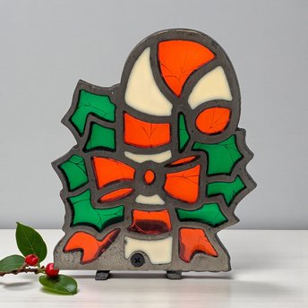 Vintage Candy Cane Tealight Holder: Faux Stained Glass Holiday Decor