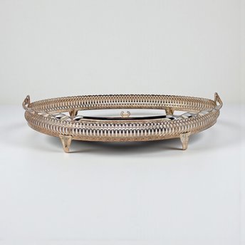 Vintage Oval Vanity Tray Frame: Gold Tone Metal Gallery Rail Base for DIY Projects