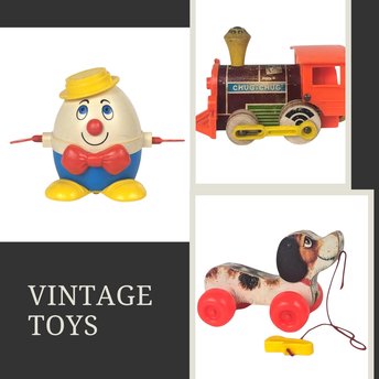 Vintage 1960s Fisher-Price Toy Lot: Humpty Dumpty, Chug-Chug Train, and Little Snoopy