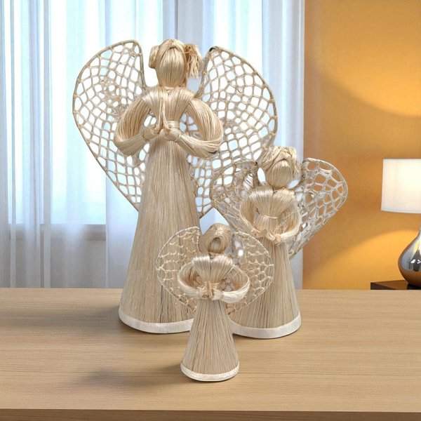 Vintage Trio of Corn Husk Angel Figurines