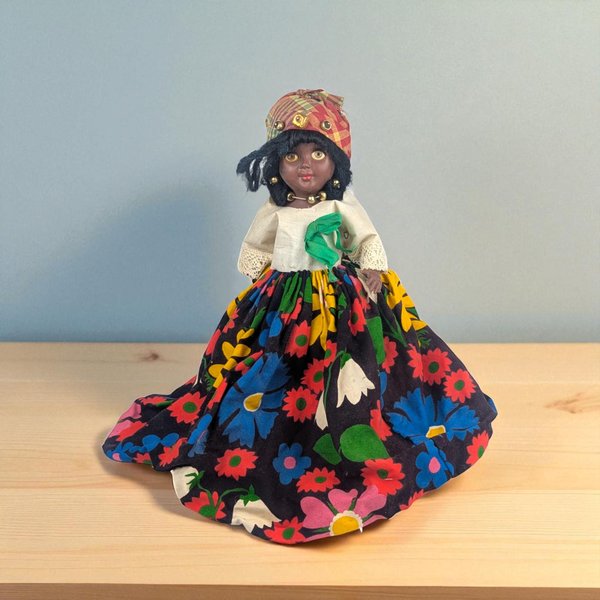 Vintage Ethnic Plastic Doll: Floral Dress