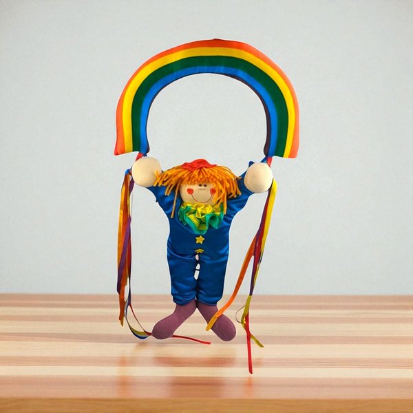 1984 Dakin Plush Clown Hanging From A Rainbow Wall Decor