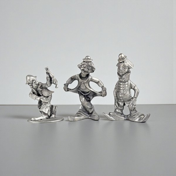 Vintage Pewter Clown Figurine Set