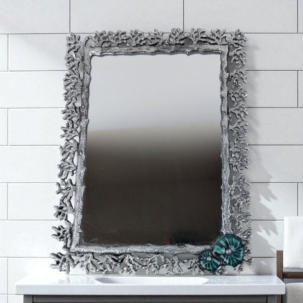 Vintage Pier 1 Imports Pewter Enamel Shell Mirror