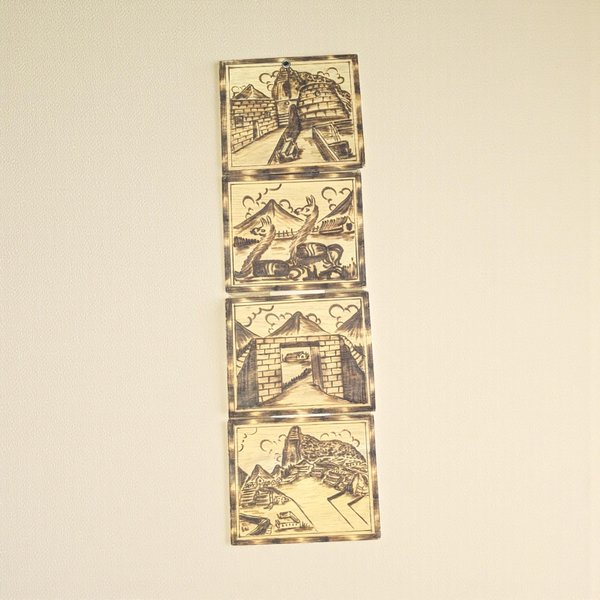 Vintage Peru Wood Burned Wall Art